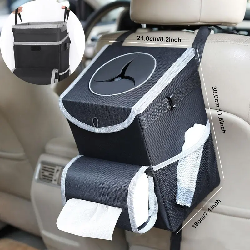 Car Trash Can with Lid & Storage Pockets, Large Capacity Car Trash Bag, Multipurpose Car Storage Box, Car Accessories, Car Organization Supplies, Automotive, Holder 7