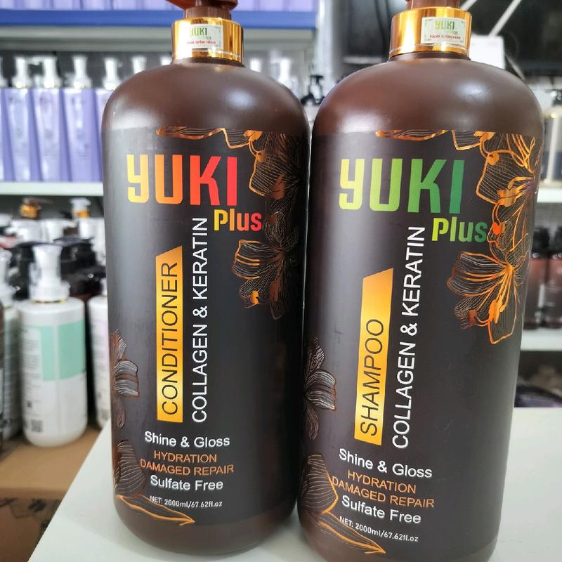 ( Tặng 1 miếng mặt nạ  )  Cặp gội xả yuki( PLUS)collagen karatin 2000 ml /1 chai dầu gội & 2000 ml /1 chai dầu xả ,sạch đầu,   phục hồi tóc và hương thơm  nước hia