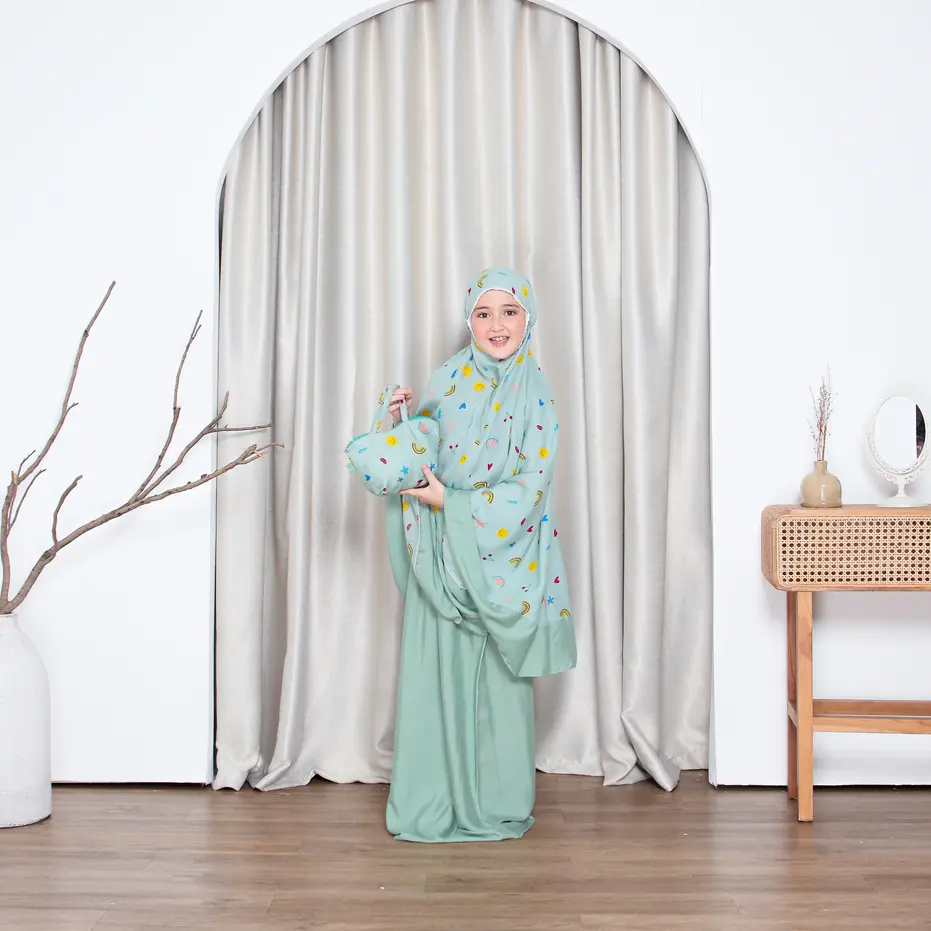 mukena anak kisaran usia 6,7,8,9 tahun 2 in 1 daydream rayon motif alantasik Atasan Katun