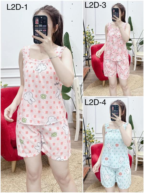 Đồ bộ 2 dây quần đùi chất lanh hoạ tiết siêu xinh