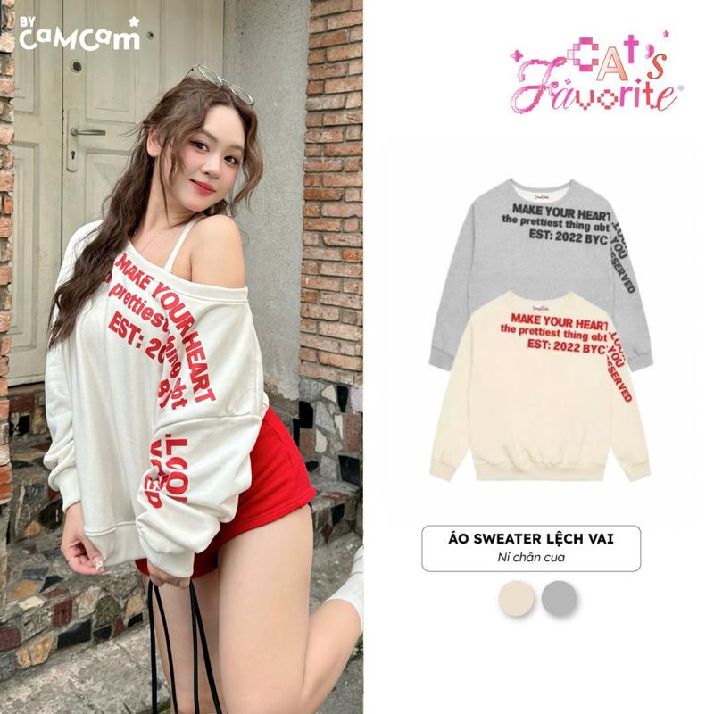 Áo SWEATER LỆCH VAI Dáng Rộng Hàn Quốc Thời Trang Mùa Thu Dành Cho Nữ Bycamcam