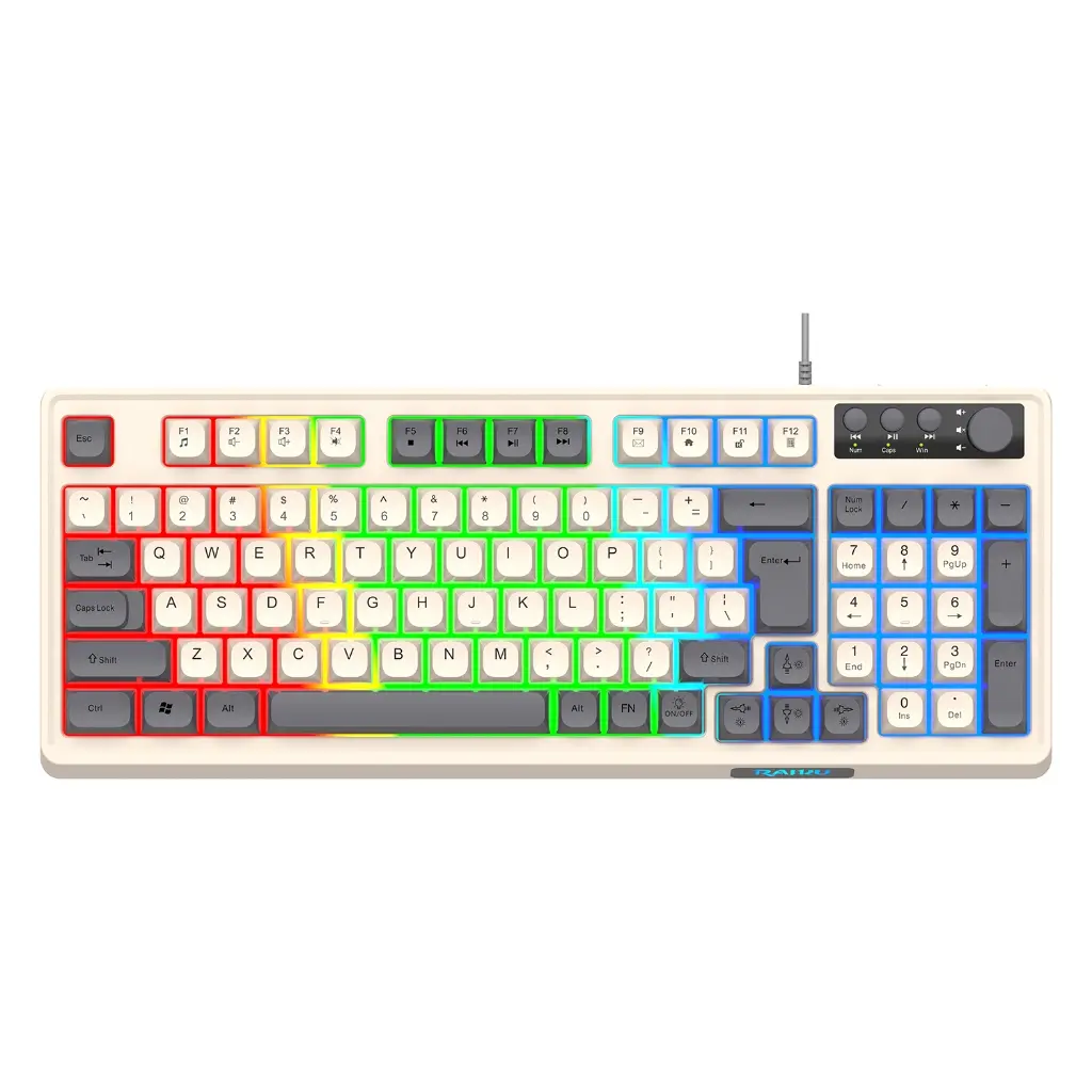 Bàn phím giả cơ Gaming RaiKu K98 full size - Led Rainbow siêu đẹp - Có núm xoay - Phím BPT - Gõ êm | BigBuy360 - bigbuy360.vn Bàn phím giả cơ Gaming RaiKu K98 full size - Led Rainbow siêu đẹp - Có núm xoay - Phím BPT - Gõ êm | BigBuy360 - bigbuy360.vn