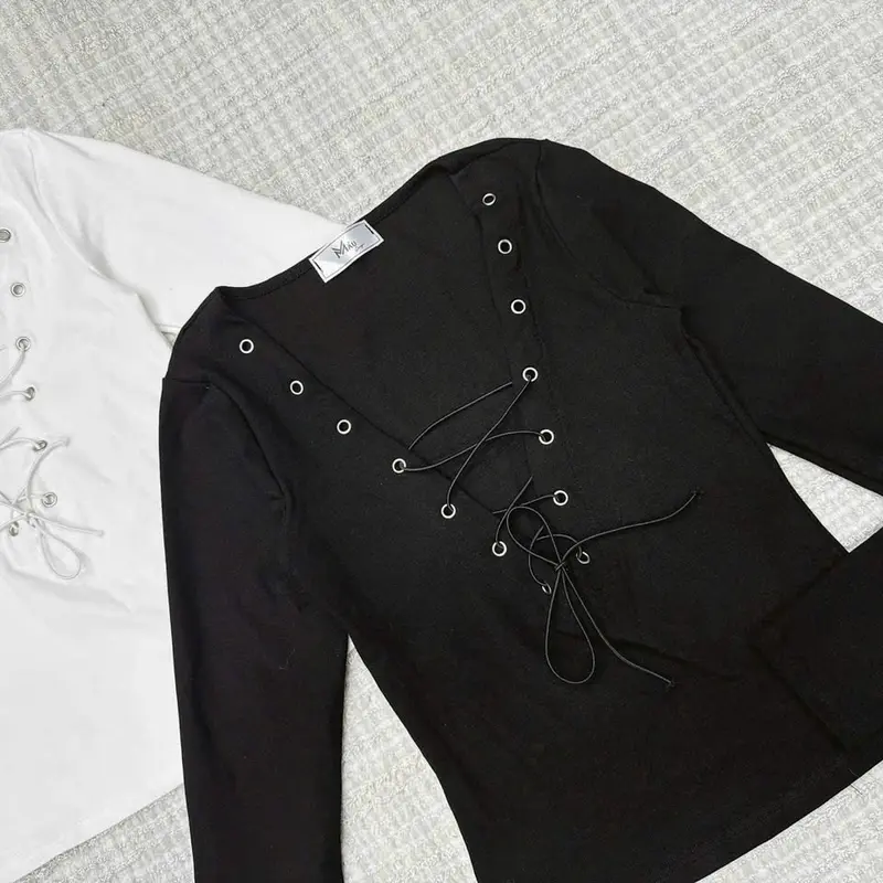 Áo tay dài đan hở có mút chất bozip mềm croptop hót hit Women Top Shirt x Thun Kem Nhung 6