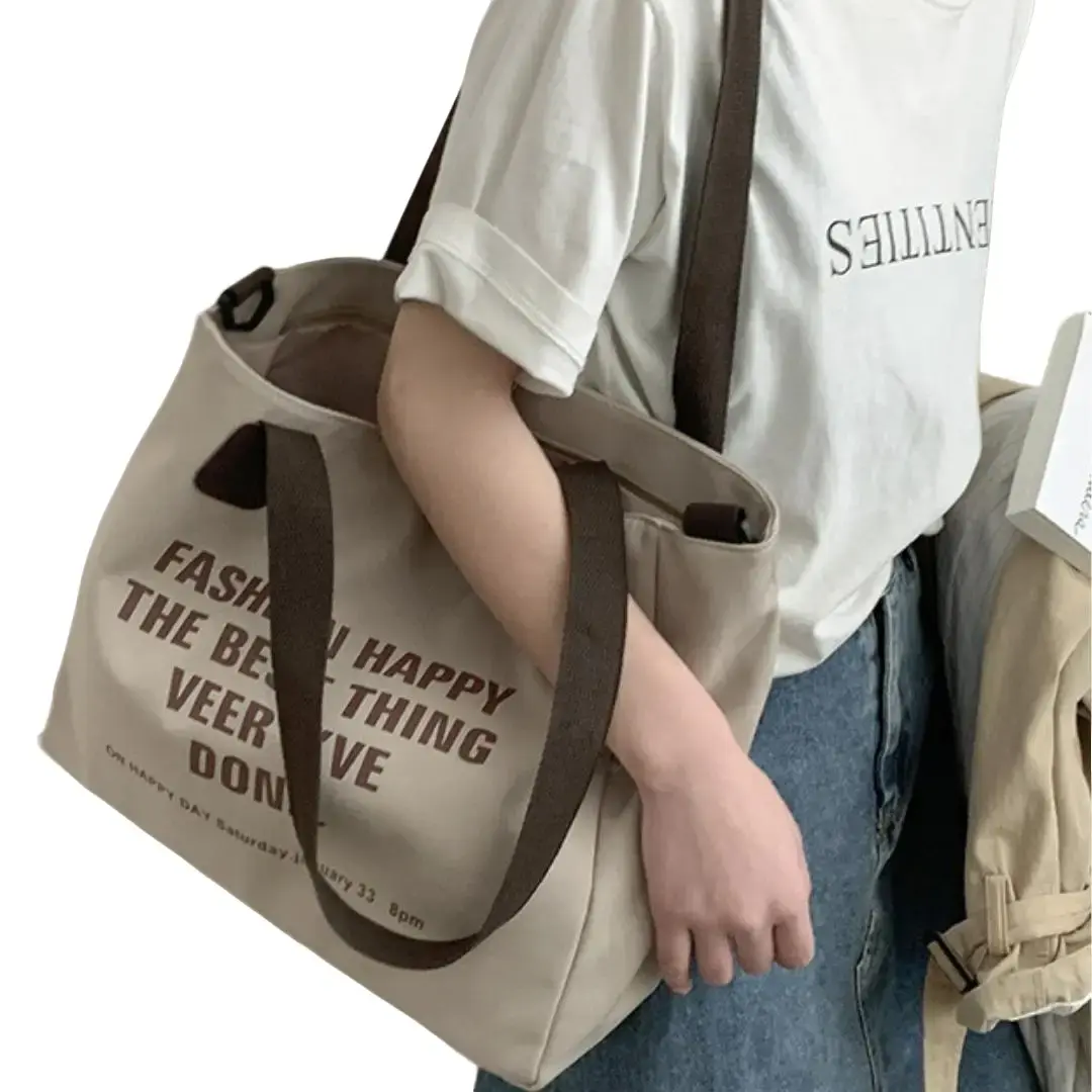 Tas Bahu Selempang Kanvas ToteBag Besar Wanita Fashion Korea Kekinian Canvas Tote Perempuan Sekolah
