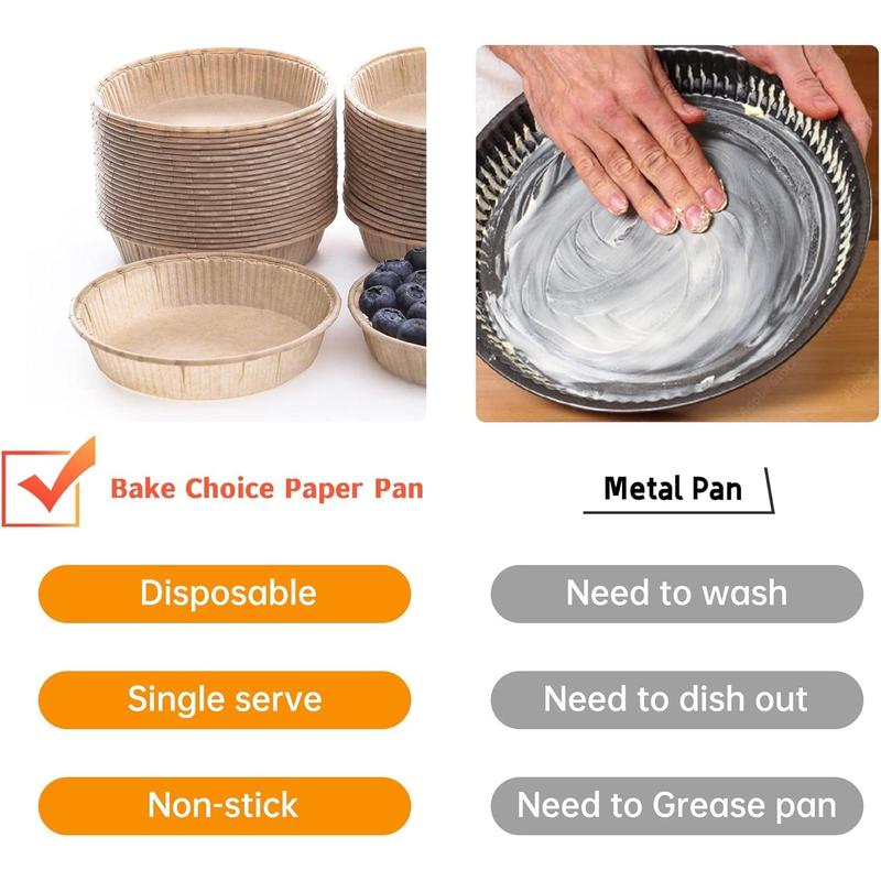 50packs Paper Mini Tart Tins for Baking, 4Inch Mini Pie tins, Mini Tart Cases, Pie, Tart & Quiche Pans, Non-Stick, Disposable Quiche Dish,Oven Safe, Microwave Safe Bakeware Silicone 3
