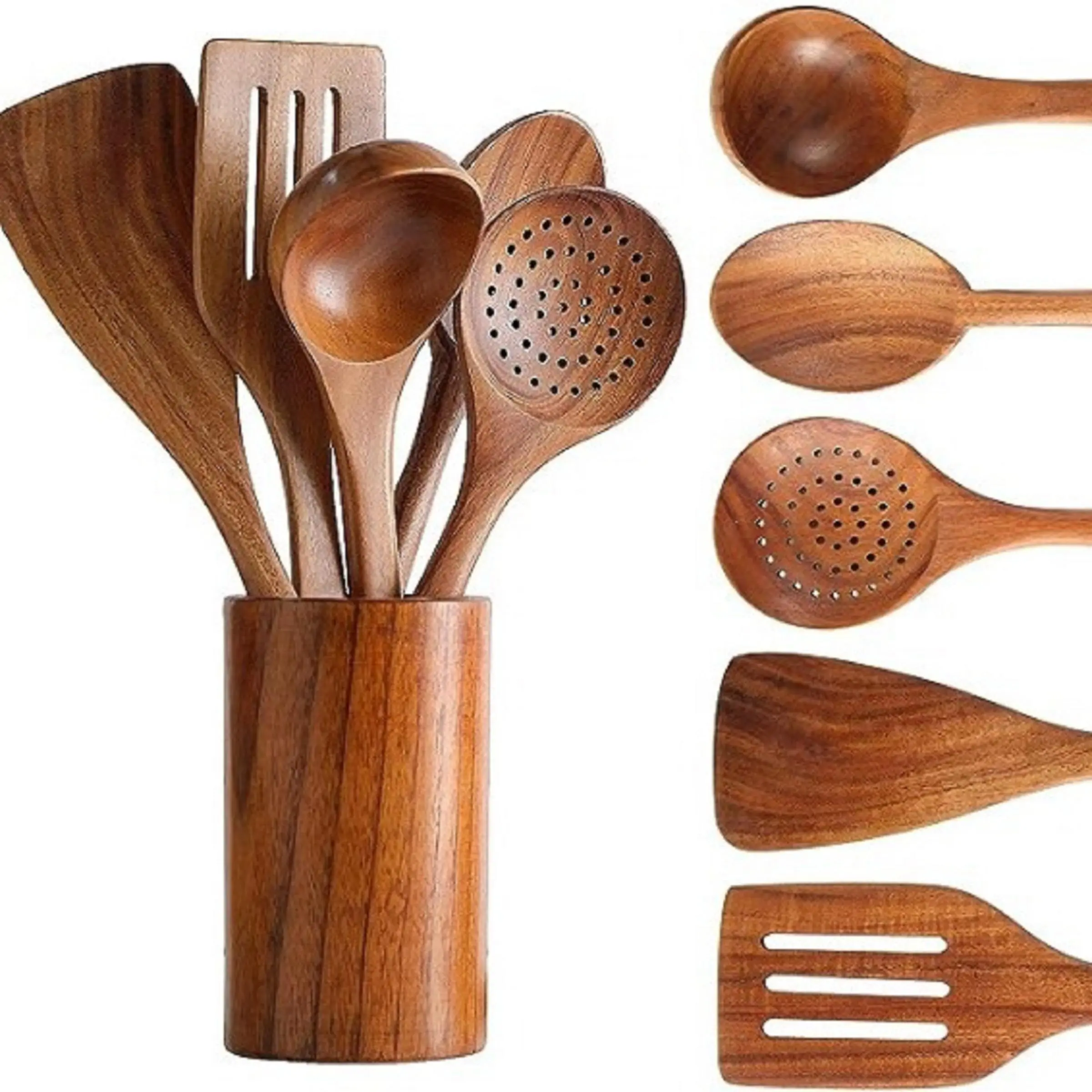 Wooden Kitchen Utensils Set, 5 Counts/set Wooden Spatula & Spoon Set, Non-stick Cookware Utensils Set, Kitchen Cooking Utensils Kit