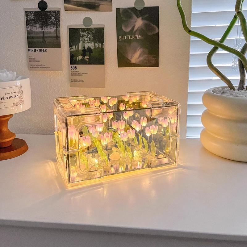 Đèn ngủ khối lập phương ma thuật biển hoa tulip thủ công DIY quà tặng sinh nhật sáng tạo cho bạn gái thân