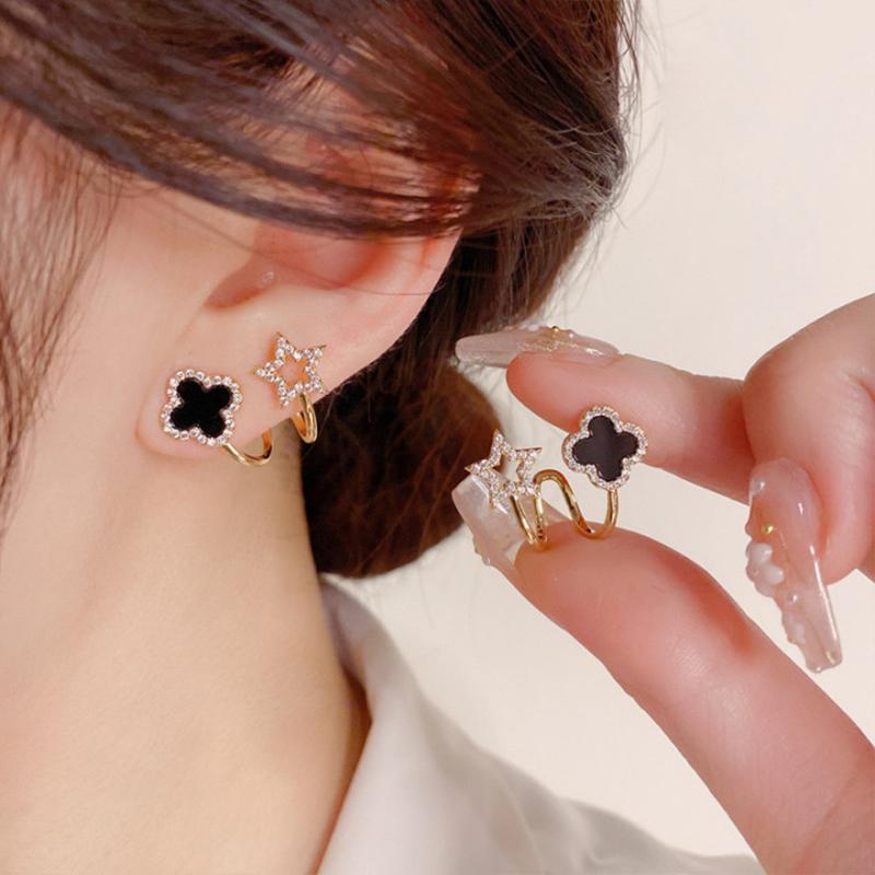 Hoa tai Niche Thiết kế nữ tính Sense Luxury Hoa tai hình ngôi sao năm cánh bốn lá