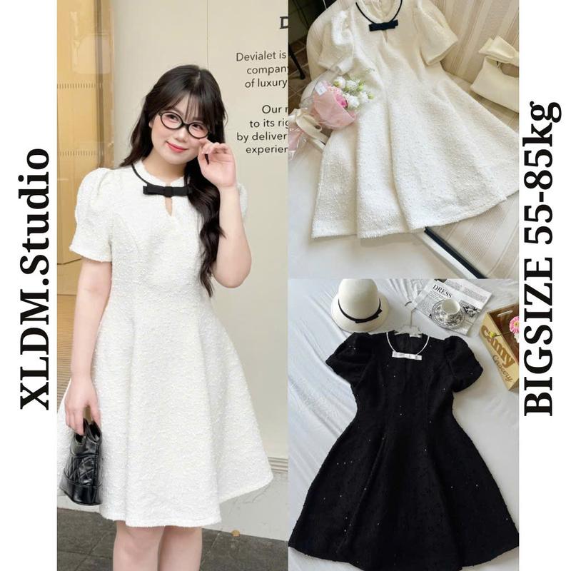 [XLDM Studio] Váy BIGSIZE trắng kem,đen dạ tweed tiểu thư dễ mặc, hai lớp thiết kế ( Olivia dress)