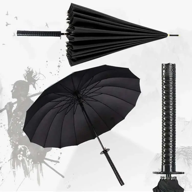 Long Handle Umbrella UV Blocking Black Parasol Demon Slayer Ninja Knife Japanese Katana Samurai Sword Umbrellas Raincoa