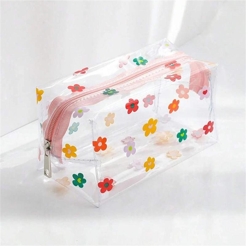 Flower Pattern Clear Makeup Bag, Portable Cosmetic Storage Bag, Zipper Makeup Organizer Pouch, Versatile Storage Bag for Skincare, Lotion, Cream, Lip Balm, Eyeliners, Stationery, Makeup Holder 3