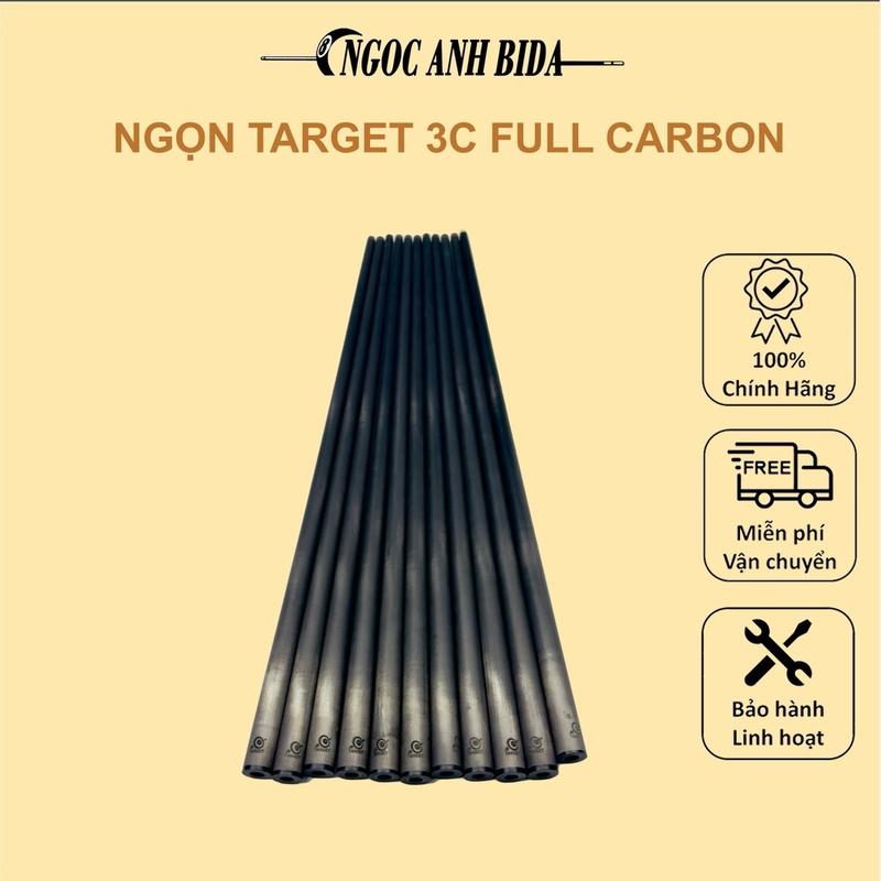 Ngọn cơ bida  carbon full Target 3C - ren 3/8/10 , radial, đầu 11.8m đến 12m