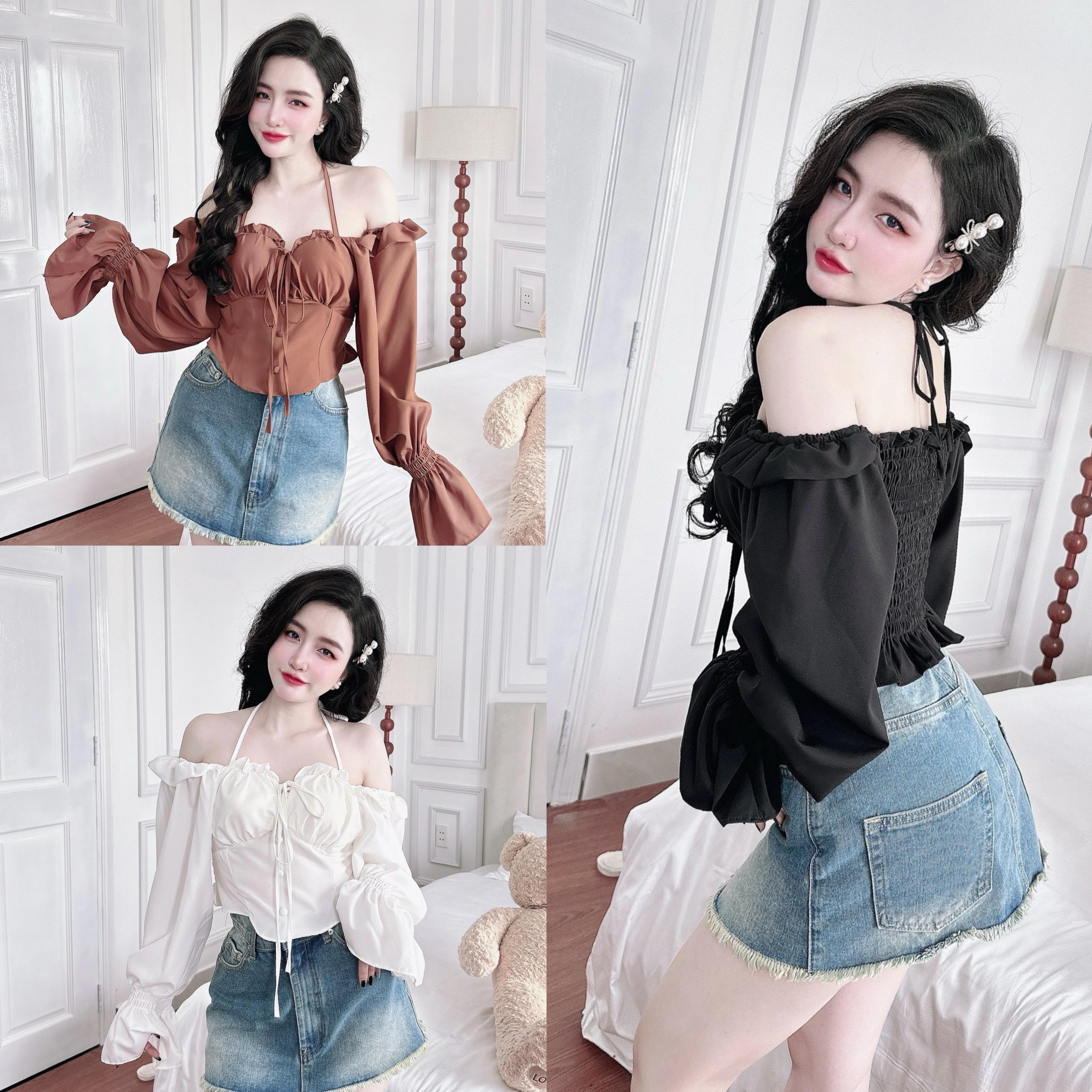 Thời Trang Bigsize Áo (Có Mút) Cổ Vuông Vải Lụa 50 - 100Kg Thanh Lịch Top Nữ Cotton Jean Women Trắng Đen - B.1204
