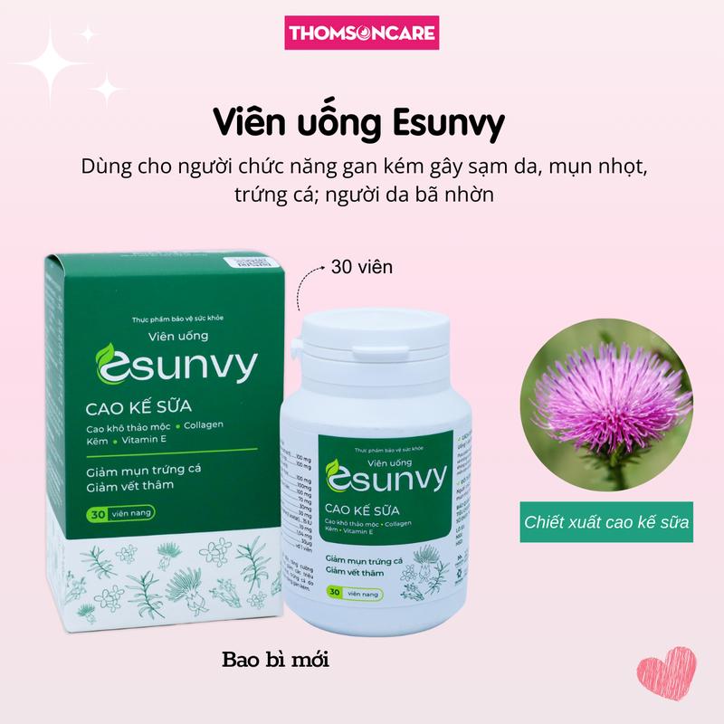 Viên uống mát gan Esunvy 30 viên cho người chức năng gan kém gây sạm da, mụn nhọt, trứng cá từ Thảo dược