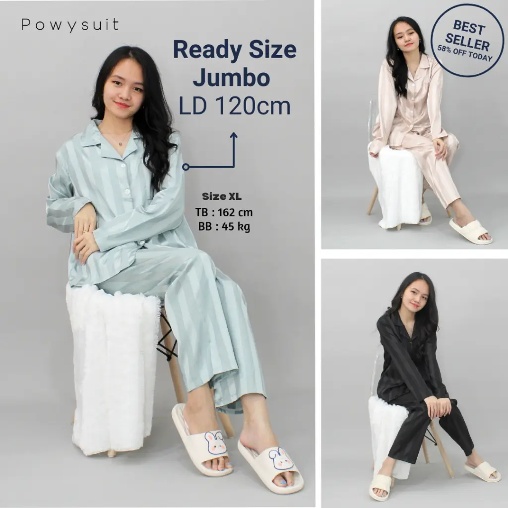 TERSEDIA YX Laurencia Piyama Satin Powysuit Baju Tidur Wanita Dewasa Lengan Panjang Celana Panjang Lembut