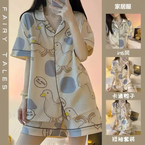 Women Cartoon Short Sleeve Short Pants Sleepwear Pajamas Cute Pajamas Nightwear Set
