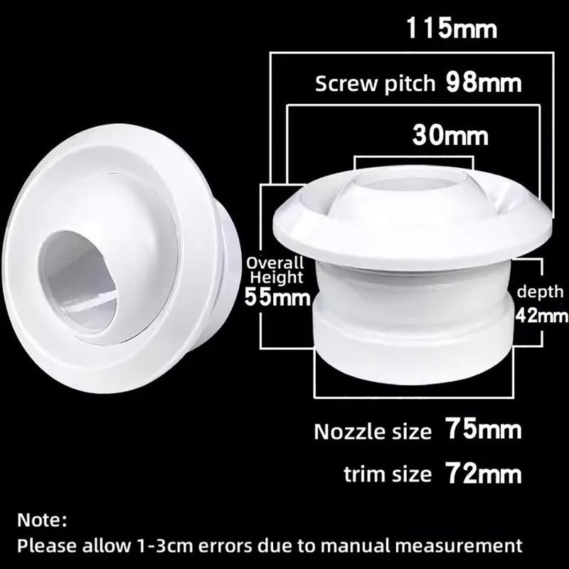 Product Introduction of Fast and Fast2 1Pcs New Circular Air System Outlet Valve Adjustable White Spherical Nozzle Air Vent 75/100/150/200mm ABS Central Ventilation Outlet 20