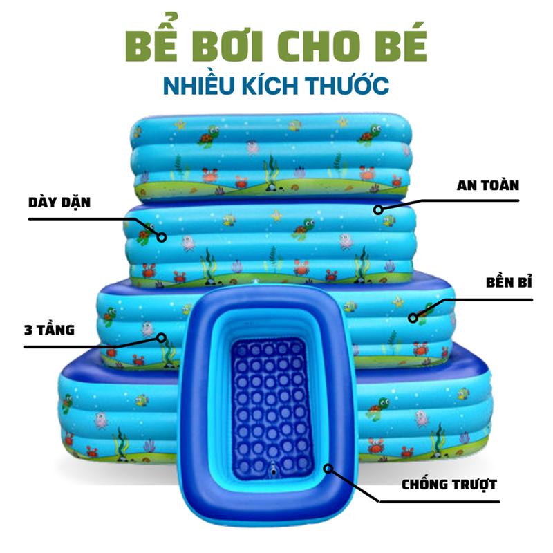 Bể Bơi Cho Bé 3 Tầng Dày Dặn An Toàn Chống Trượt Kích Thước 1m3 - 3m Phao Bơi Mini Cho Trẻ Em Có Cầu Trượt Bền Bỉ