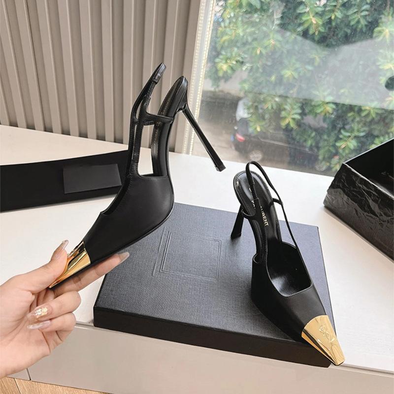 Giày Cao Gót Catwalk, Khóa Ferrule Vàng, Giày Cao Gót Mũi Nhọn Cắt Thấp, Giày Cao Gót, Thời Trang Nữ, Thanh Lịch Và Dễ Phối Đồ, Hàng Mới Về Đầu Mùa Thu 2024, Làm Cho Bạn Trông Cao Hơn Shoes DéP Sandal Hoa 2