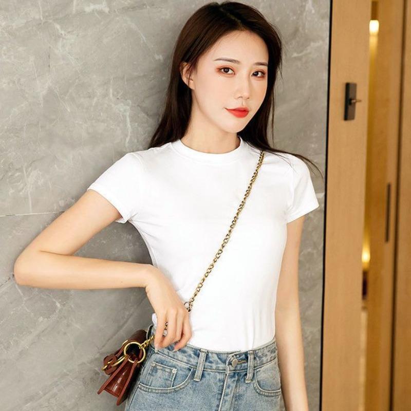 Product Introduction of Black T-shirt Women's Short-Sleeved Slim Fit Skinny Cotton Top 7