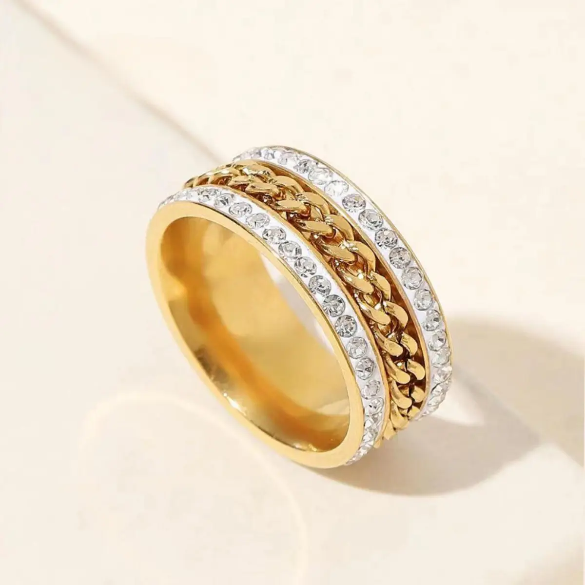 2024 Trendy Titanium Steel Ring Personalized Chain Turnable Decompression Stainless Steel Ring Unisex