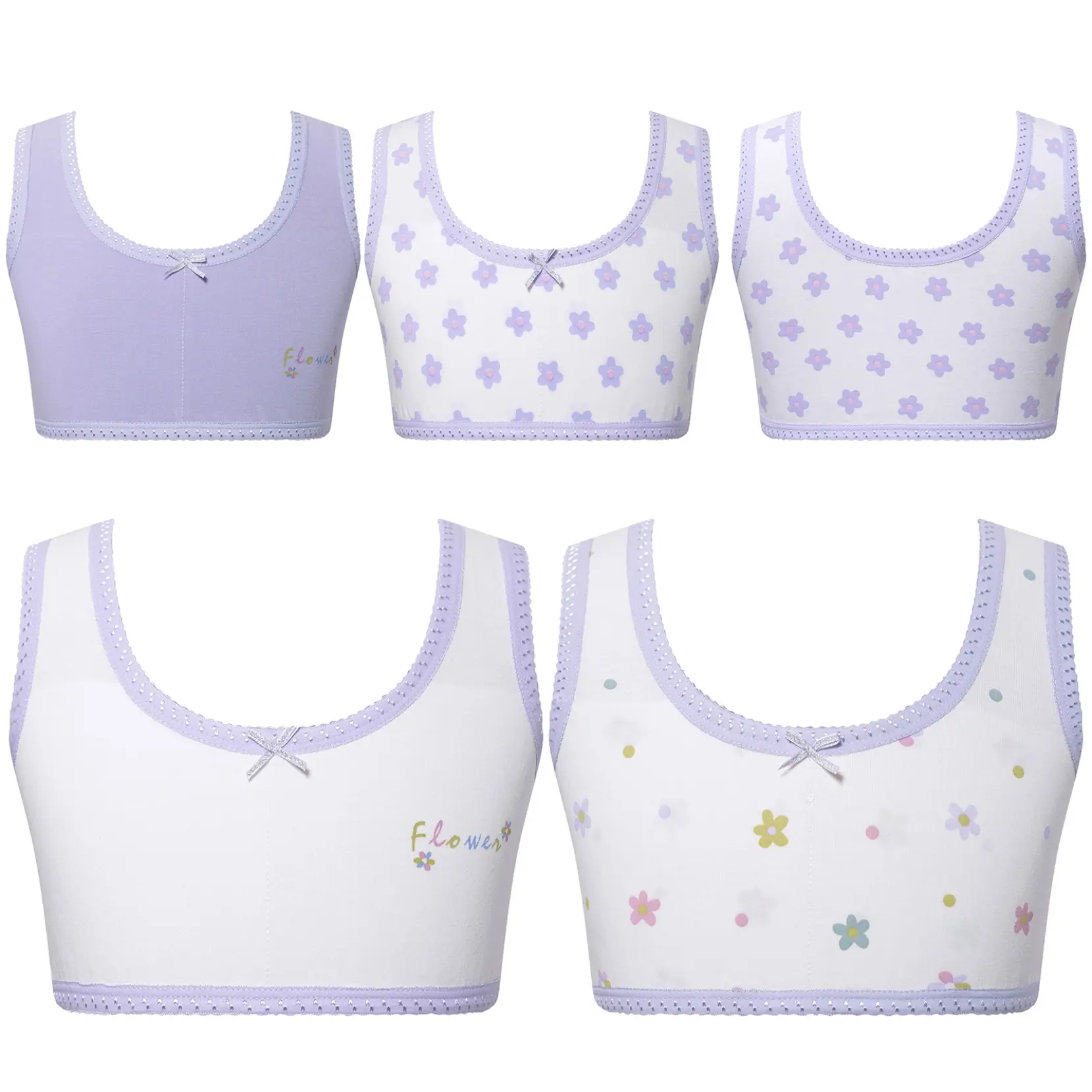 Haitryli Girls Cute Print Teens Bras Wide Straps Training Bras Crop Tops Stretch Sport Vest
