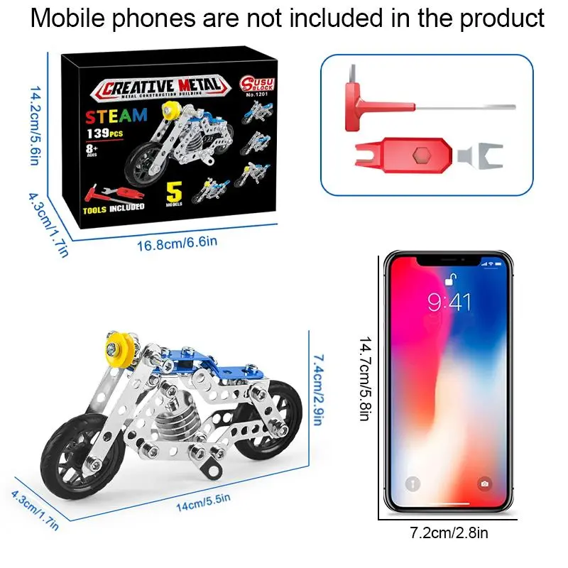 Children's Metal Assembly Motorbike Toys, 3D Alloy Street Motorcycle Model with Screw & Nut Building, Mechanical Fun for Kids, Christmas Gift 1