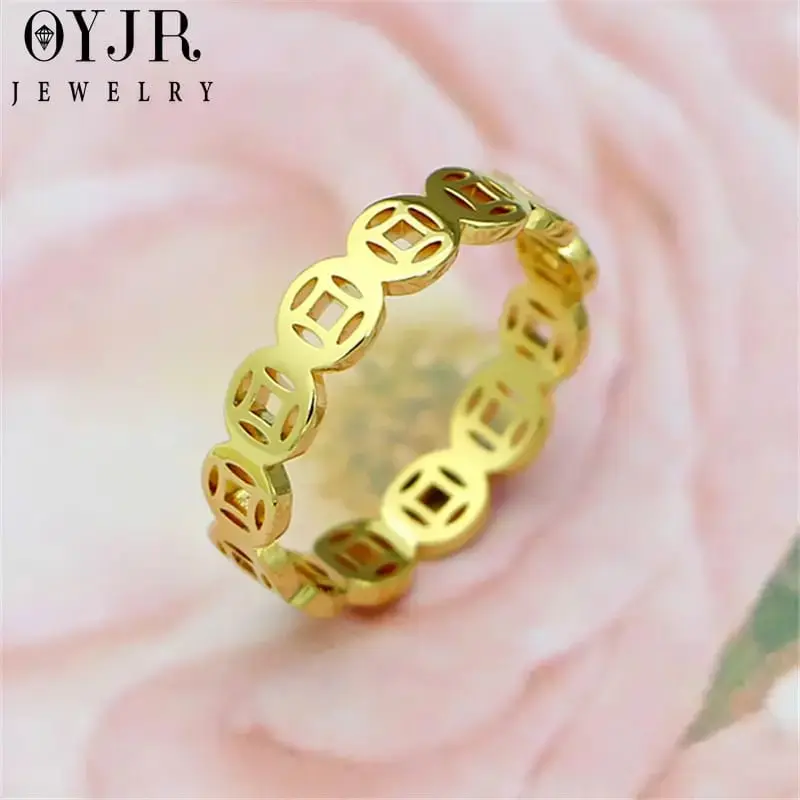 Feng Shui Coin Ring, OYJR, Classic Pattern Design, Scratch Resistant, Made of Stainless Steel, Available in Sizes 6-9, Lucky Gift dinosaur statue moving hachiko vintage marbles money tower custom wood burning bouquet candle alarm clock netmirror dog