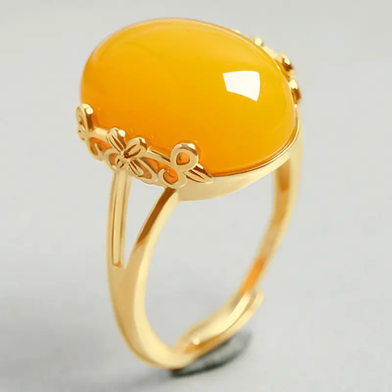 PSY Amber Ring Chicken Oil Yellow Old Honey 925 Silver Plated 18K Gold Unisex Wine Red Blood Amber Natural Ring