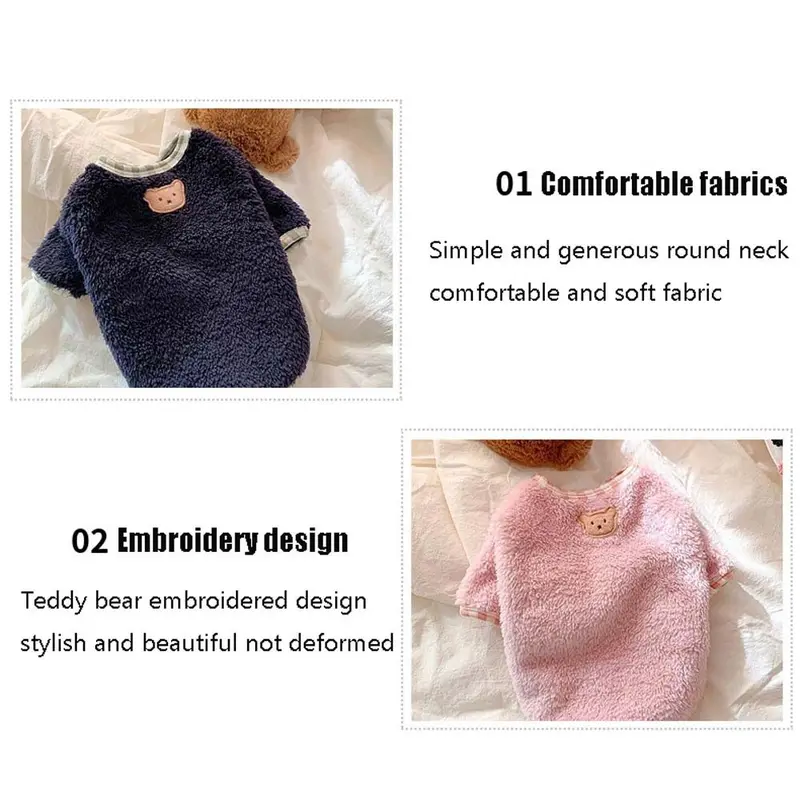 Quần áo Thêu gấu dễ thương, Fleece GEMMAIA, Áo khoác trang phục cho mèo và Teddy, Áo Chui Đầu cho chó, Quần áo thú cưng 3