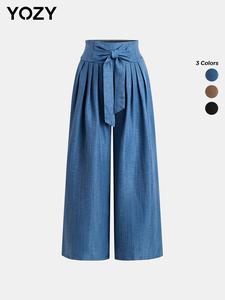 YOZY Women's Plain Knot Front Wide Leg Pants, Casual Comfy Trousers for Daily Wear, Ladies Bottoms for All Seasons