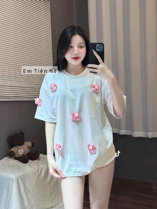 Product Introduction of ÁO ĐÍNH PHỤ KIỆN 7 CHÚ HEO COTTON FORM RỘNG FREE 40-70KG VỪA Top Nữ Cổ Tròn Women 4