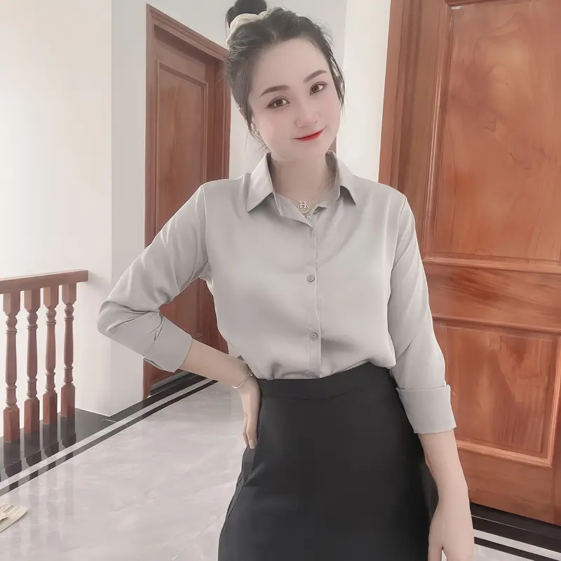 Áo sơ mi nữ lụa basic công sở tay dài, áo sơ mi nữ đẹp 8