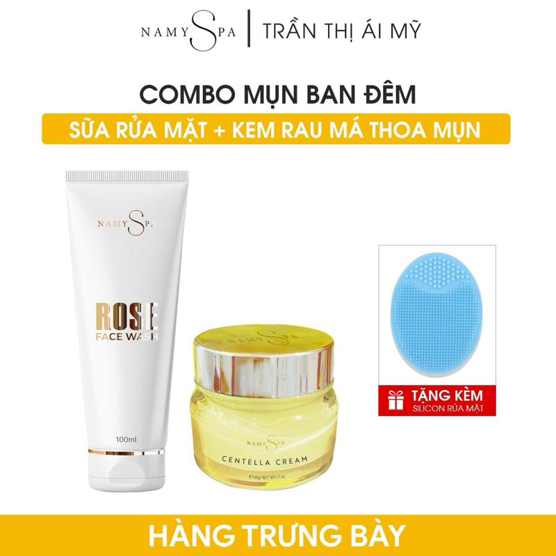 [Combo Mụn Ban Đêm] Kem Rau Má Thoa Mụn CENTELLA CREAM 10gr & Sữa Rửa Mặt ROSE FACE WASH Kềm Dầu 100ml - Hỗ Trợ  Chăm Sóc Da, Làm Đẹp Da, Skincare Nữ Nam Women (Nên Kết Hợp Serum Chấm Mụn)