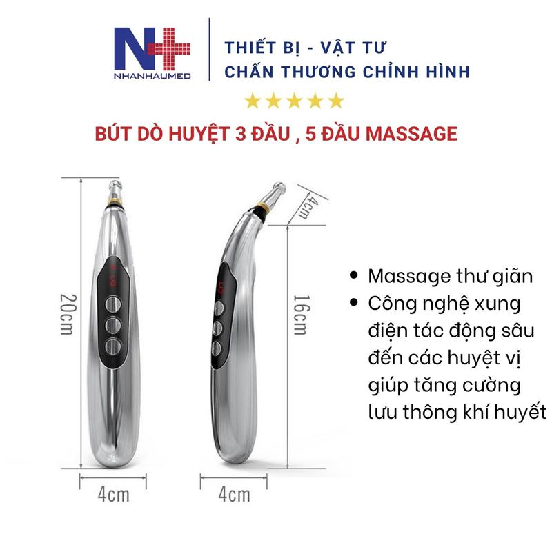 Bút Dò Huyệt 3 Đầu Hoặc 5 Đầu Massage Thay Thế, Mẫu Bút Dò Huyệt Cong bút  massage