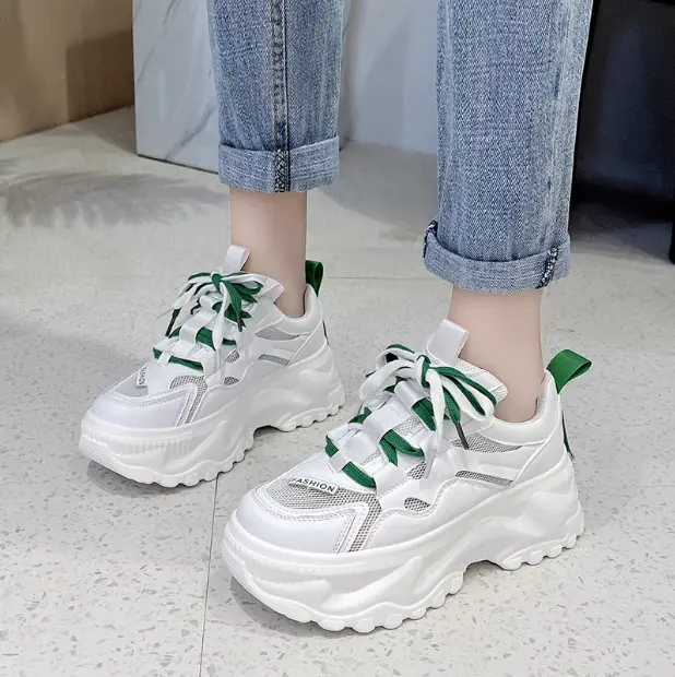 Giày thể thao nữ thoáng khí đế cao 7cm dây kép màu kiểu dáng Hàn Quốc 8