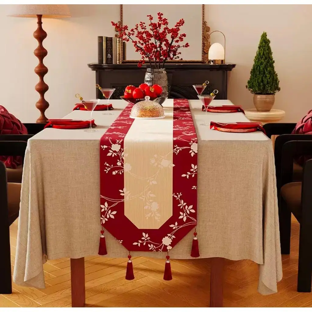 Taplak Meja Merah Motif Untuk Hari Raya Imlek Natal / Red Table Runner ...