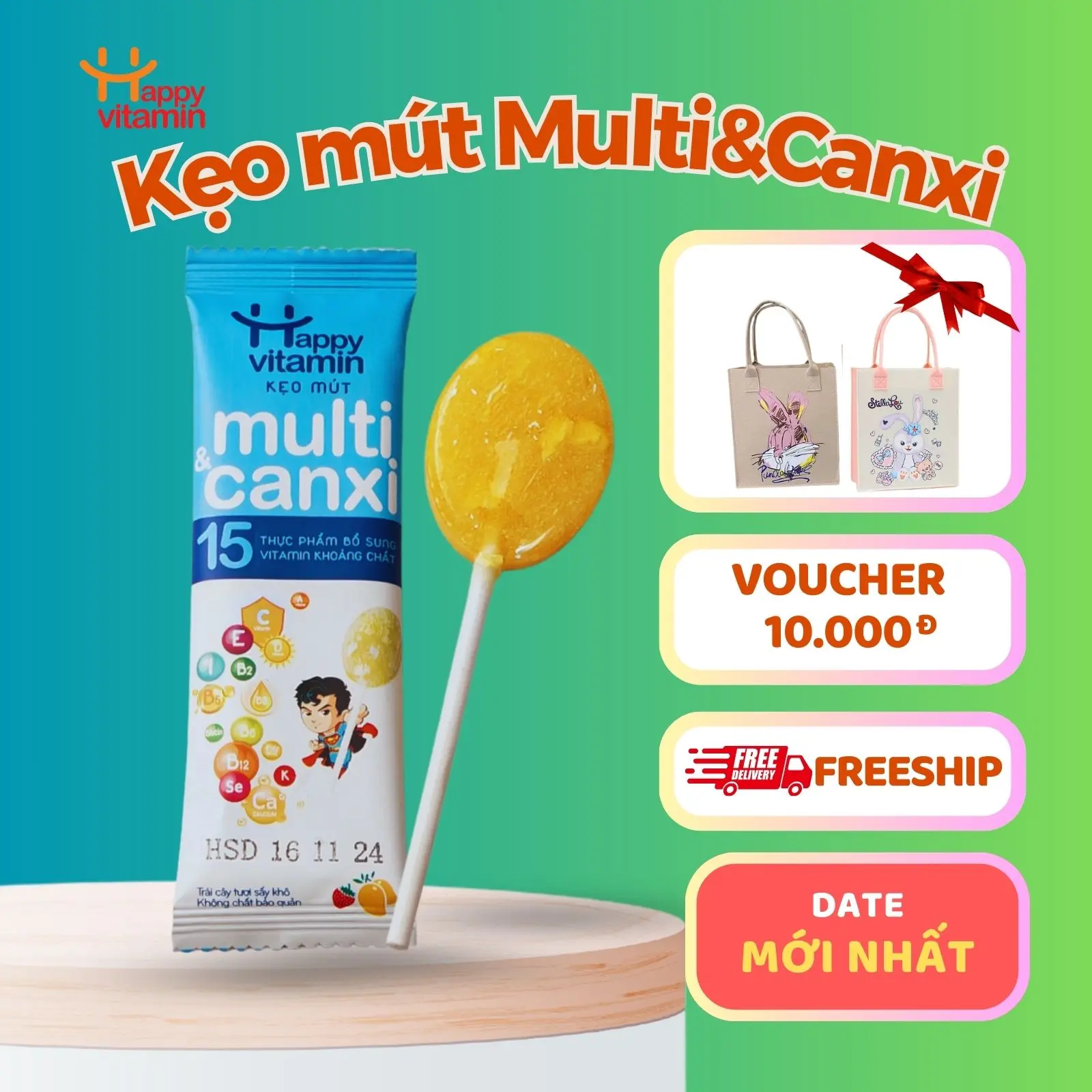 Kẹo mút bổ sung 15 vitamin & Canxi hữu cơ max d3