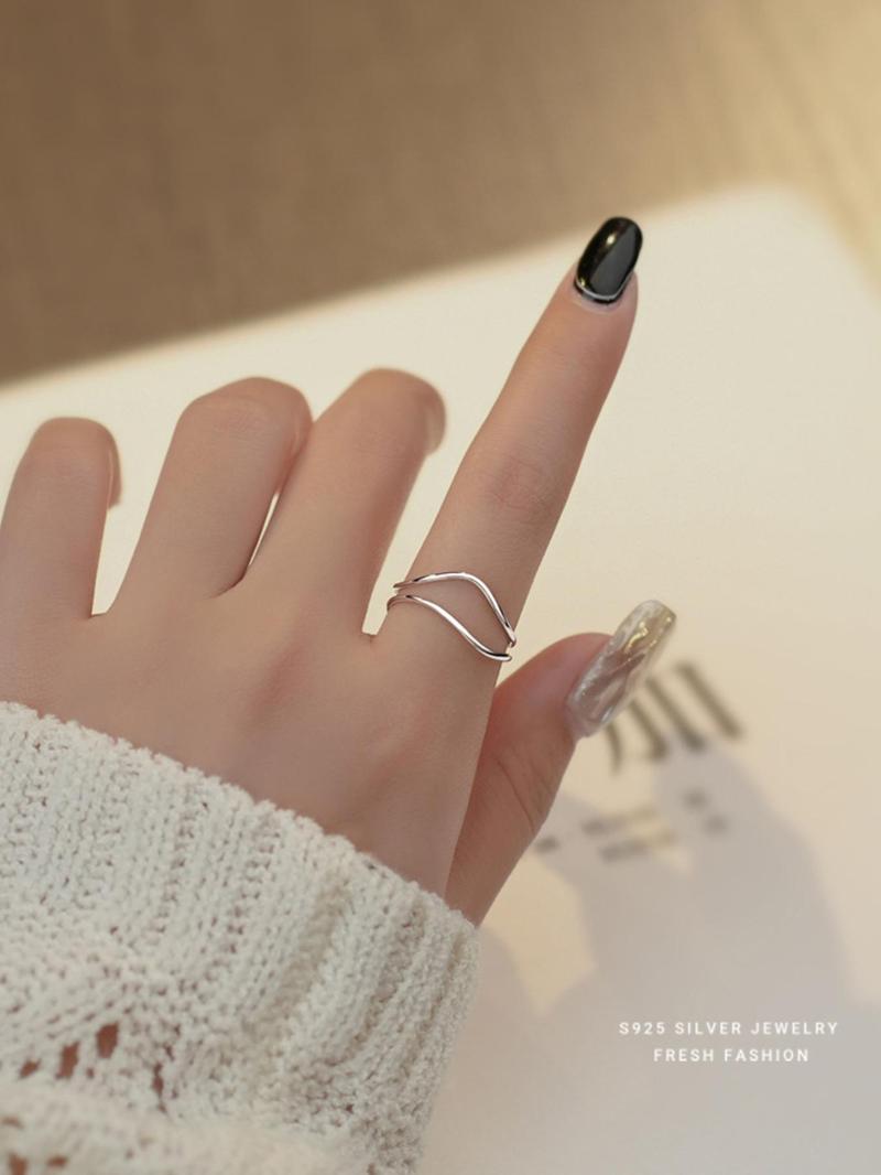 Product Introduction of 925 Sterling Silver Double Layer Hollow Out Cuff Ring, Simple Plain Ring for Women, Fashion Hand Jewelry Accessories for Party, Daily Clothing Decor 4