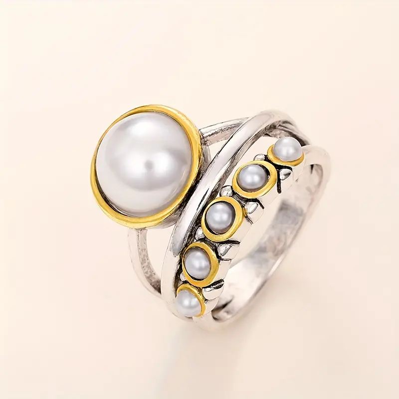 [Pearl Ring for Daily Party Wear] Fashion Bohemian Style Pearl Ring Ladies Daily Casual Party Holiday Band Ring Anniversary Commemorative Ring Gift 5