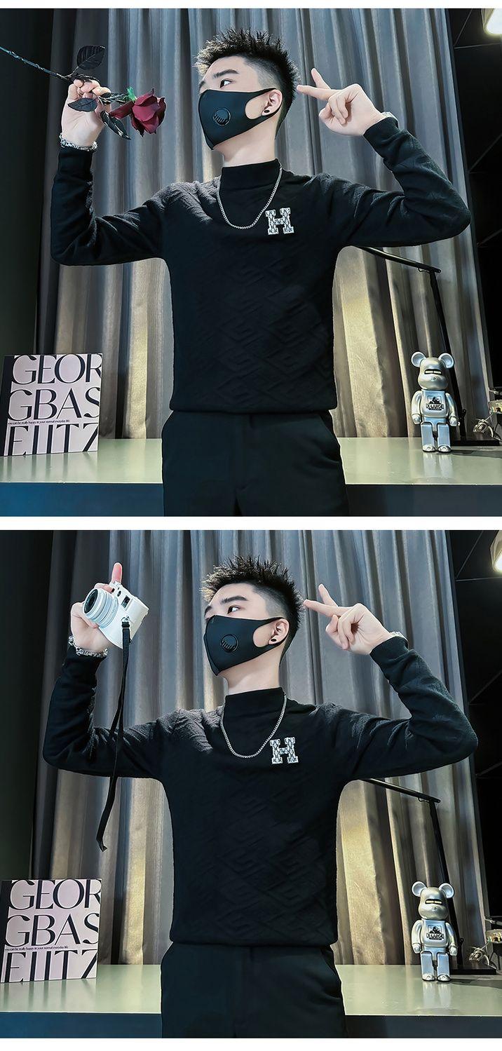 Product Introduction of Black Sweater Men's Fashion Brand Half-High Collar Inner Match Cotton Knitwear 2024 New Autumn and Winter Trends Versatile Knitted Bottoming Shirt Closed 14