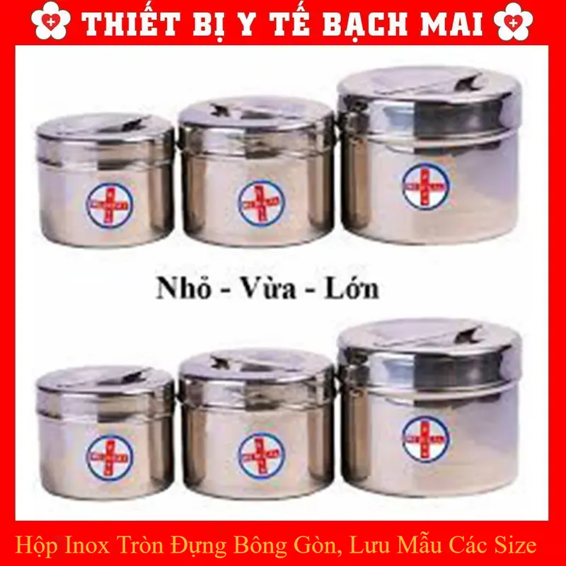 Hộp Inox Tròn Đựng Bông Gòn, Lưu Mẫu Các Size 0