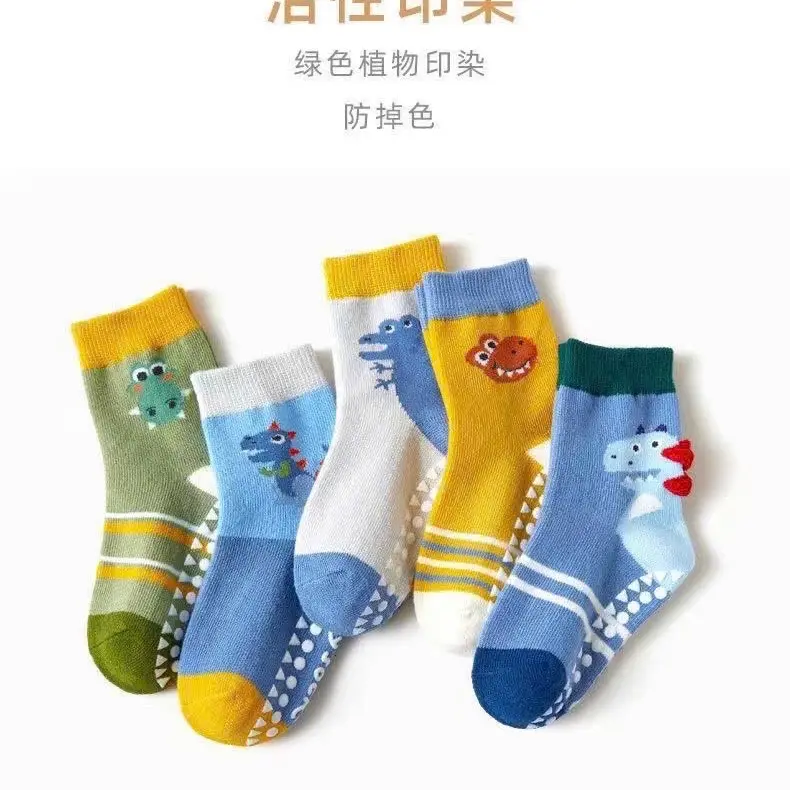 set 5-10 đôi tất chống trượt KHỦNG LONG XANH VÀNG 2024 bé trai cho 0