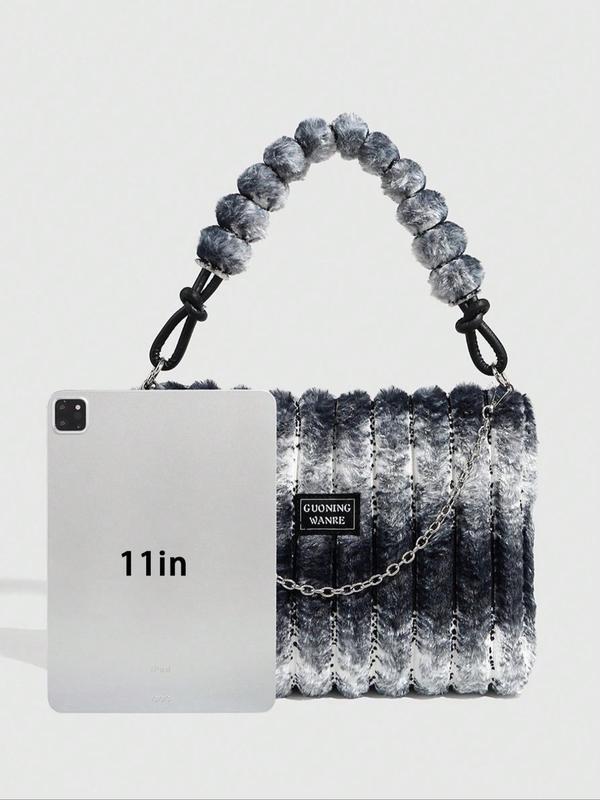 Women's Tie Dye Fluffy Purse Shoulder Bag with Chain Strap, Trendy Large Capacity Square Bag for Women for Fall & Winter, Female Underarm Bag for Party, Club 7