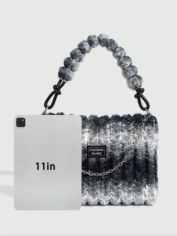 Women's Tie Dye Fluffy Purse Shoulder Bag with Chain Strap, Trendy Large Capacity Square Bag for Women for Fall & Winter, Female Underarm Bag for Party, Club 7