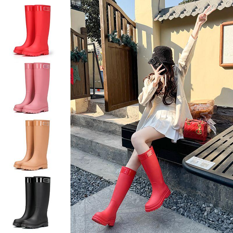 Ủng đi mưa ống cao, dành cho nữ, phong cách Hàn Quốc, thích hợp cho mùa thu và mùa đông, thời trang, kích thước dành cho người lớn, ống dài, không trơn trượt và không thấm nước, giày cao su rửa xe, năm 2025 0