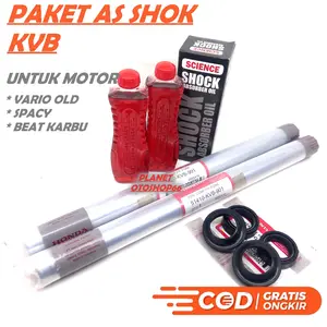 SEPAKET AS SHOCK DEPAN KVB / KVY VARIO 110 KARBU / TECHNO / BEAT / SCOOPY / SPACY SHOCK BREAKER / BREAKER / PAKETAN / PAKET AS SHOK DEPAN + SEAL SOK + SIL ABU / TUTUP ATAS DEBU SEKOK / OLI SHOK / MINYAK SHOKBREAKER KIRI KANAN