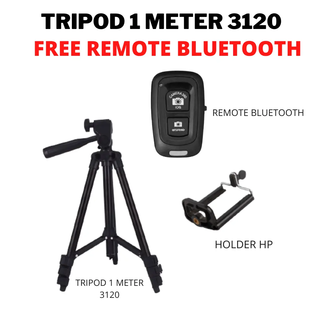 [PAKET] TRIPOD 3120 + REMOTE TOMSIS BLUETOOTH / TRIPOD 1 METER FREE HOLDER U DAN  REMOTE WIRELESS