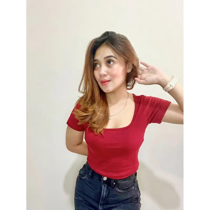 Kaos T-Shirt Crop Top Murah Korea Leher U 2