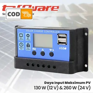 Solar Panel Charger Controller LCD Display Dual USB 10A 12V 24V Pengontrol Pengisi Tenaga Baterai Pengatur Daya Listrik Perangkat Elektronik